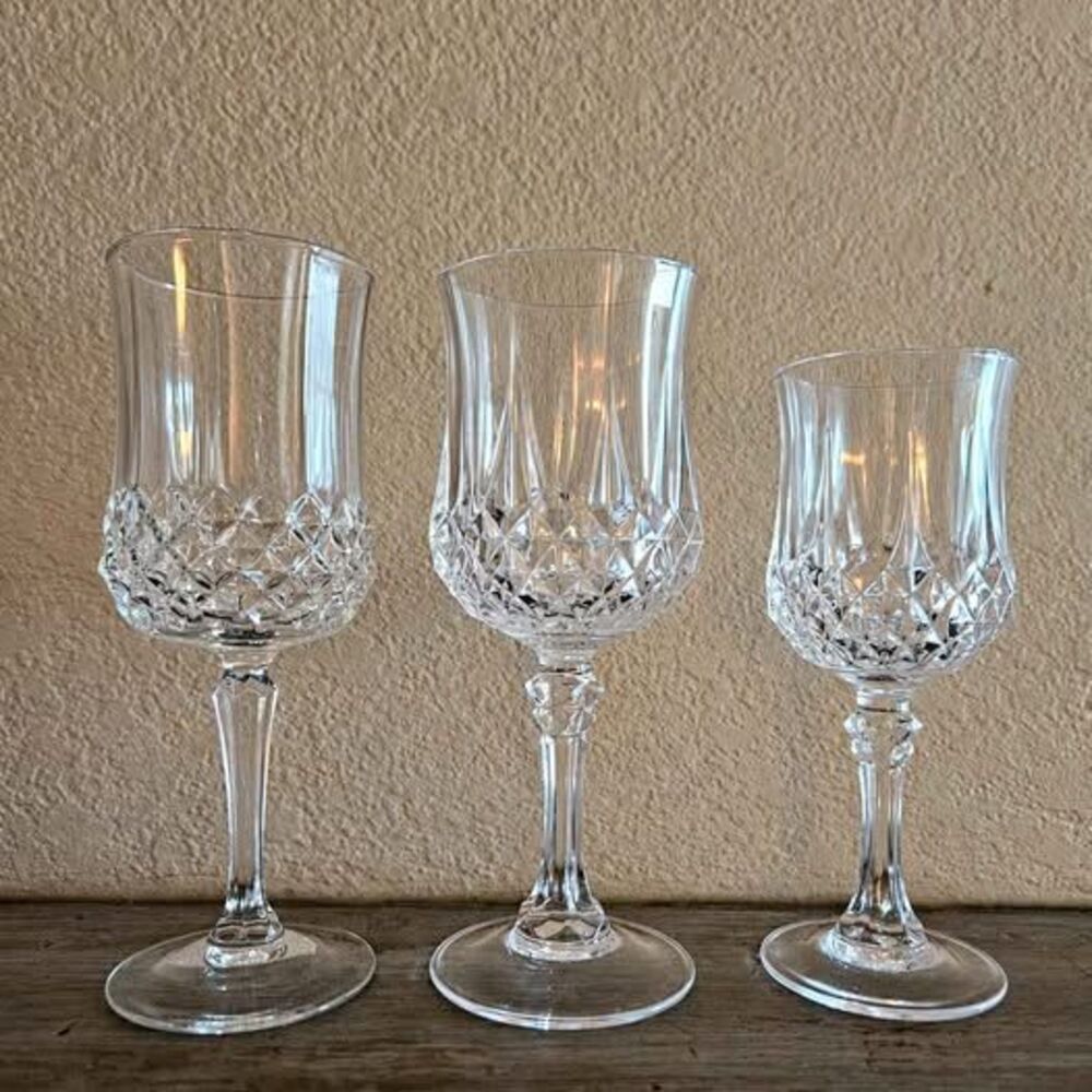 Set of 3 Vintage Cristal D'Arques Longchamp Crystal Stemware Graduated Sizes